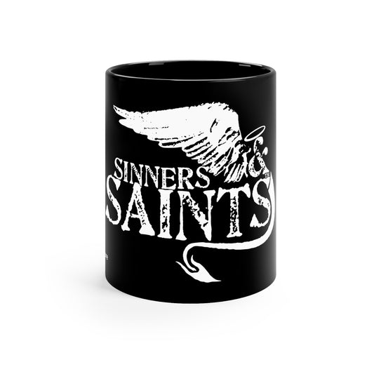 11 oz Black Ceramic Mug - White Sinners & Saints Logo - PRE-ORDER